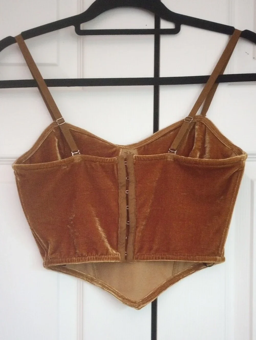 Forever 21 Gold Brown Velvet Sleeveless Corset Crop Top Rhinestone Buttons S